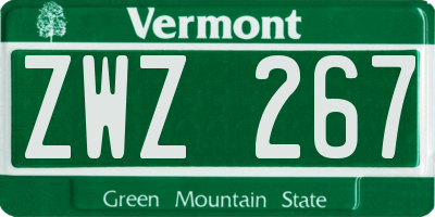 VT license plate ZWZ267