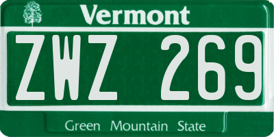 VT license plate ZWZ269