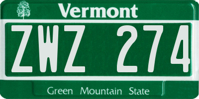 VT license plate ZWZ274