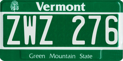 VT license plate ZWZ276