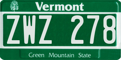 VT license plate ZWZ278