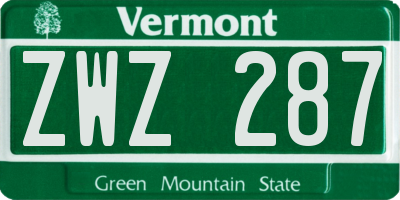 VT license plate ZWZ287