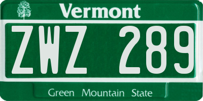 VT license plate ZWZ289