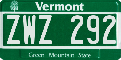 VT license plate ZWZ292