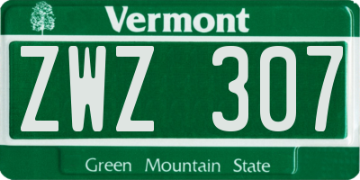 VT license plate ZWZ307