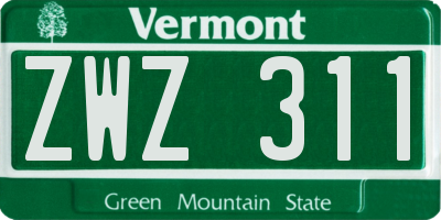 VT license plate ZWZ311