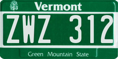 VT license plate ZWZ312