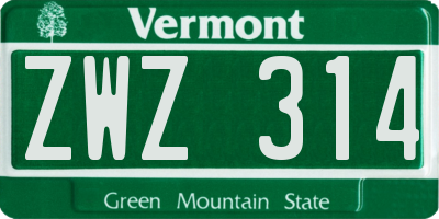 VT license plate ZWZ314