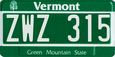 VT license plate ZWZ315