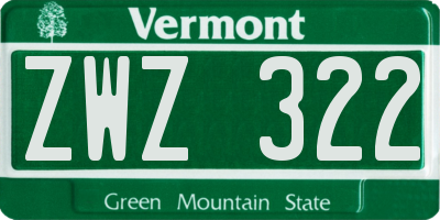 VT license plate ZWZ322