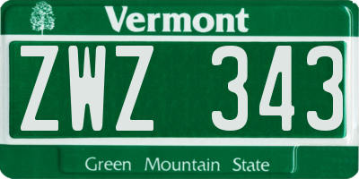 VT license plate ZWZ343