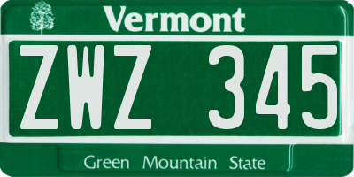 VT license plate ZWZ345