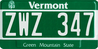 VT license plate ZWZ347