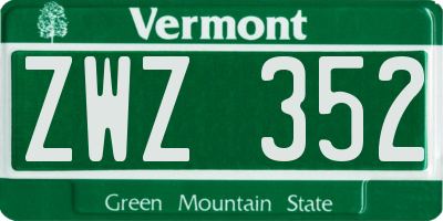 VT license plate ZWZ352
