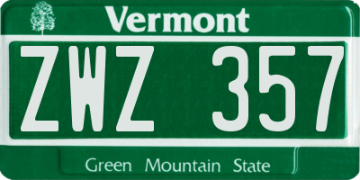 VT license plate ZWZ357