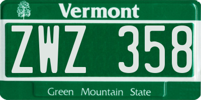 VT license plate ZWZ358