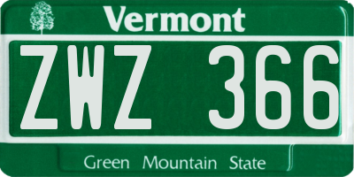 VT license plate ZWZ366