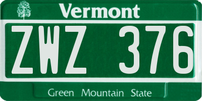 VT license plate ZWZ376