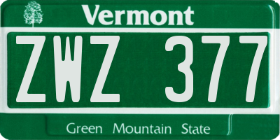 VT license plate ZWZ377