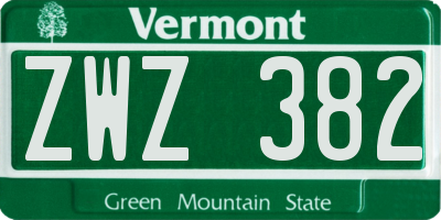 VT license plate ZWZ382