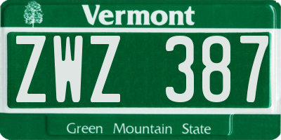 VT license plate ZWZ387