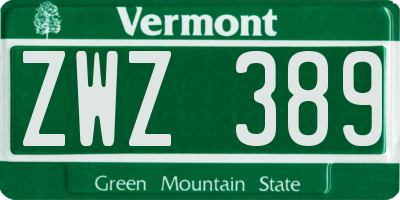 VT license plate ZWZ389