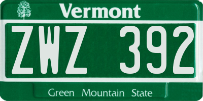 VT license plate ZWZ392