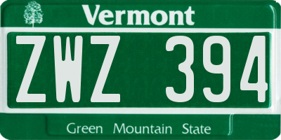VT license plate ZWZ394