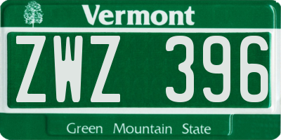 VT license plate ZWZ396
