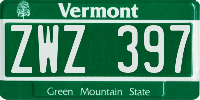 VT license plate ZWZ397