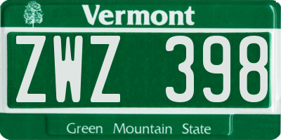 VT license plate ZWZ398