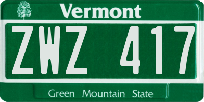 VT license plate ZWZ417