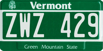 VT license plate ZWZ429