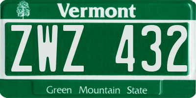 VT license plate ZWZ432