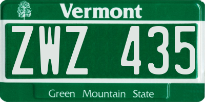 VT license plate ZWZ435