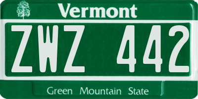 VT license plate ZWZ442