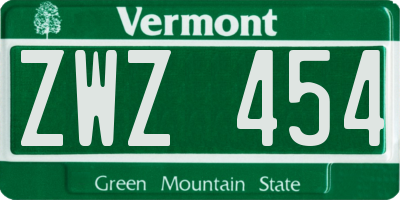 VT license plate ZWZ454