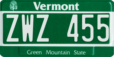 VT license plate ZWZ455
