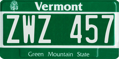 VT license plate ZWZ457