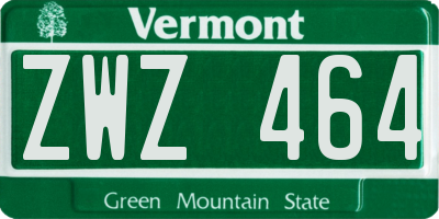 VT license plate ZWZ464