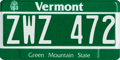 VT license plate ZWZ472