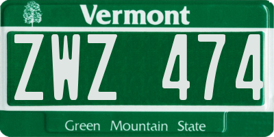 VT license plate ZWZ474