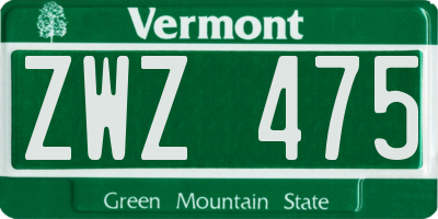 VT license plate ZWZ475