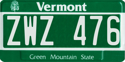 VT license plate ZWZ476