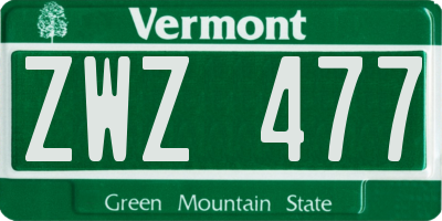 VT license plate ZWZ477
