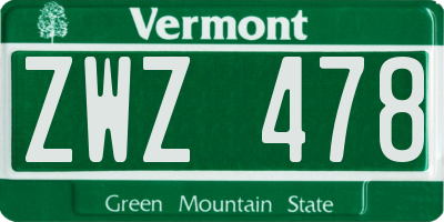 VT license plate ZWZ478