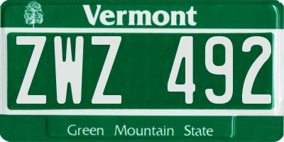 VT license plate ZWZ492