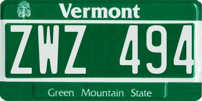 VT license plate ZWZ494