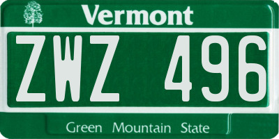 VT license plate ZWZ496