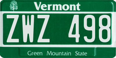 VT license plate ZWZ498